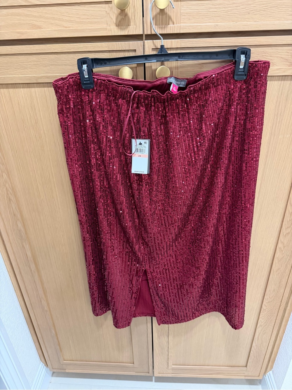 Vince Camuto Burgundy Sequin Midi Skirt